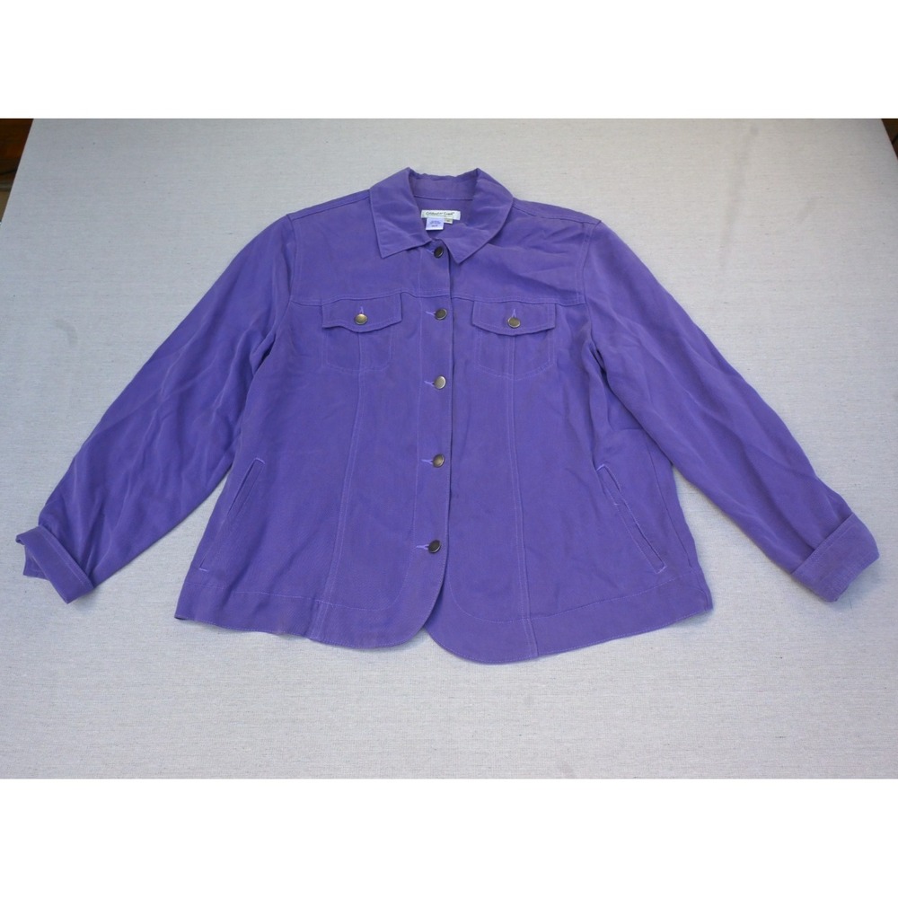 Coldwater Creek Womens 1X Purple Twill Trucker Jacket Scalloped Hem Shaped Sleek